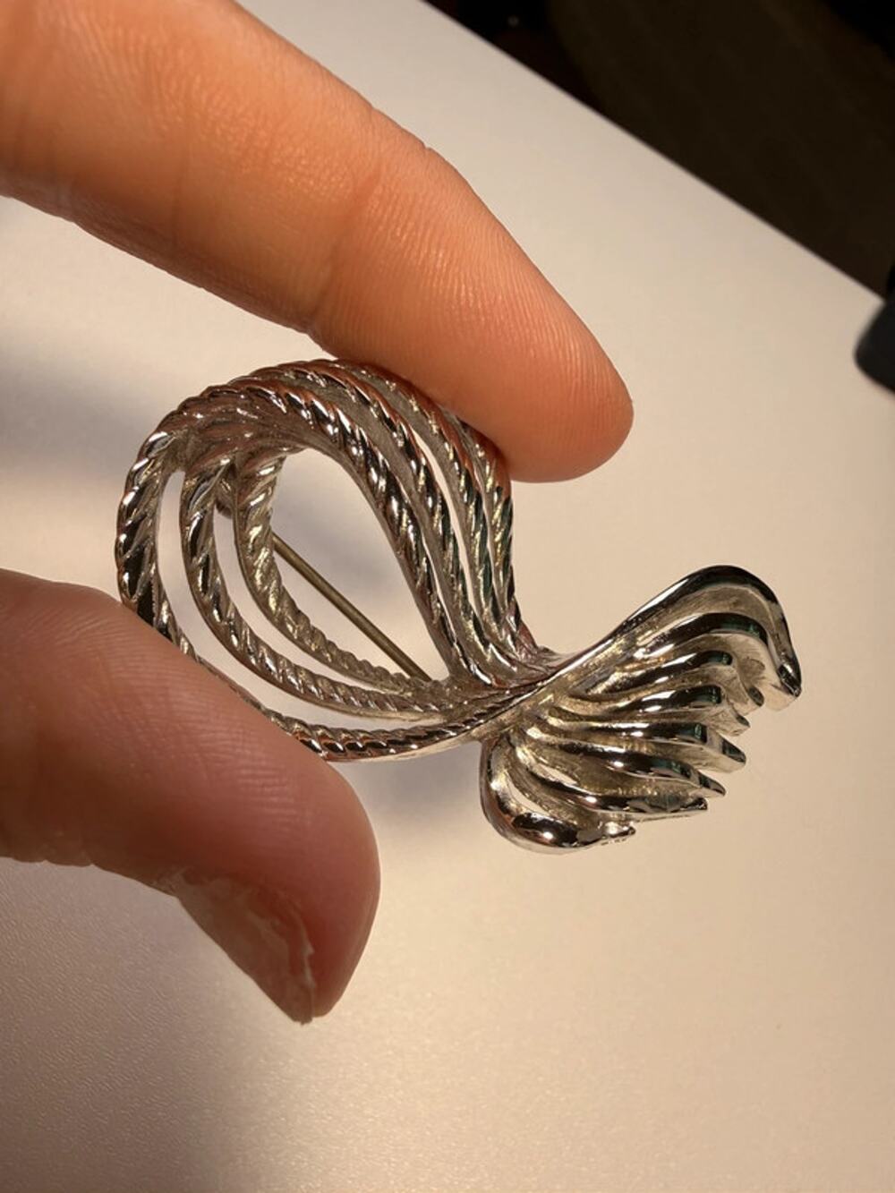 Vintage Monet silver tone abstract or fish brooch 2”